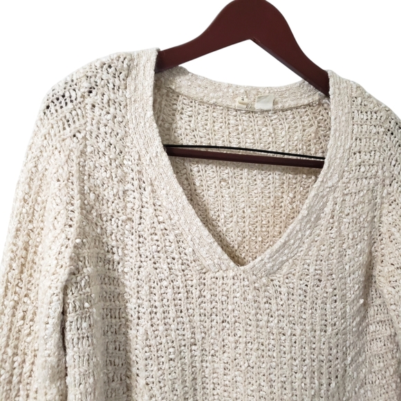 Anthropologie Moth Cotton Wool Alpaca Blend Chunky V-Neck Sweater Sz Medium - Picture 5 of 15
